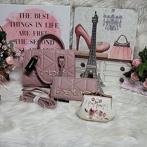 bebe Bag & Wallet Bling ZAZA with logo bebe Set NWT